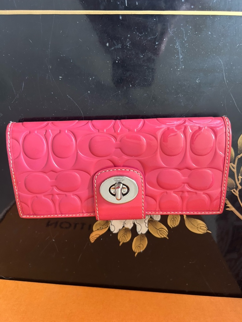 Coach Patent Signature Wallet in Bright Pink